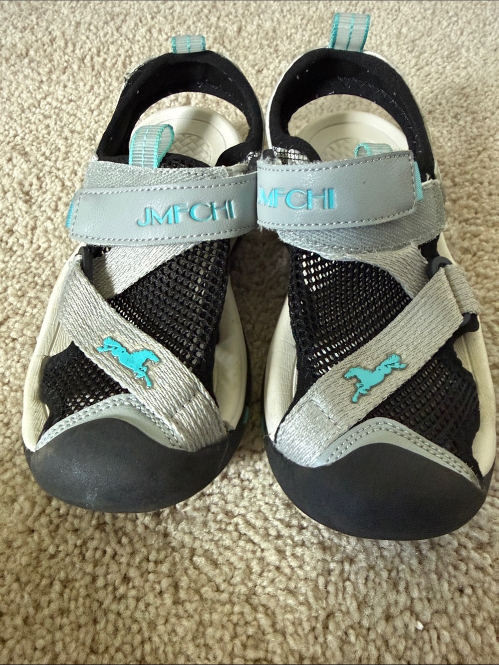 Kids Black & Gray Active Sandals with Teal Accents
